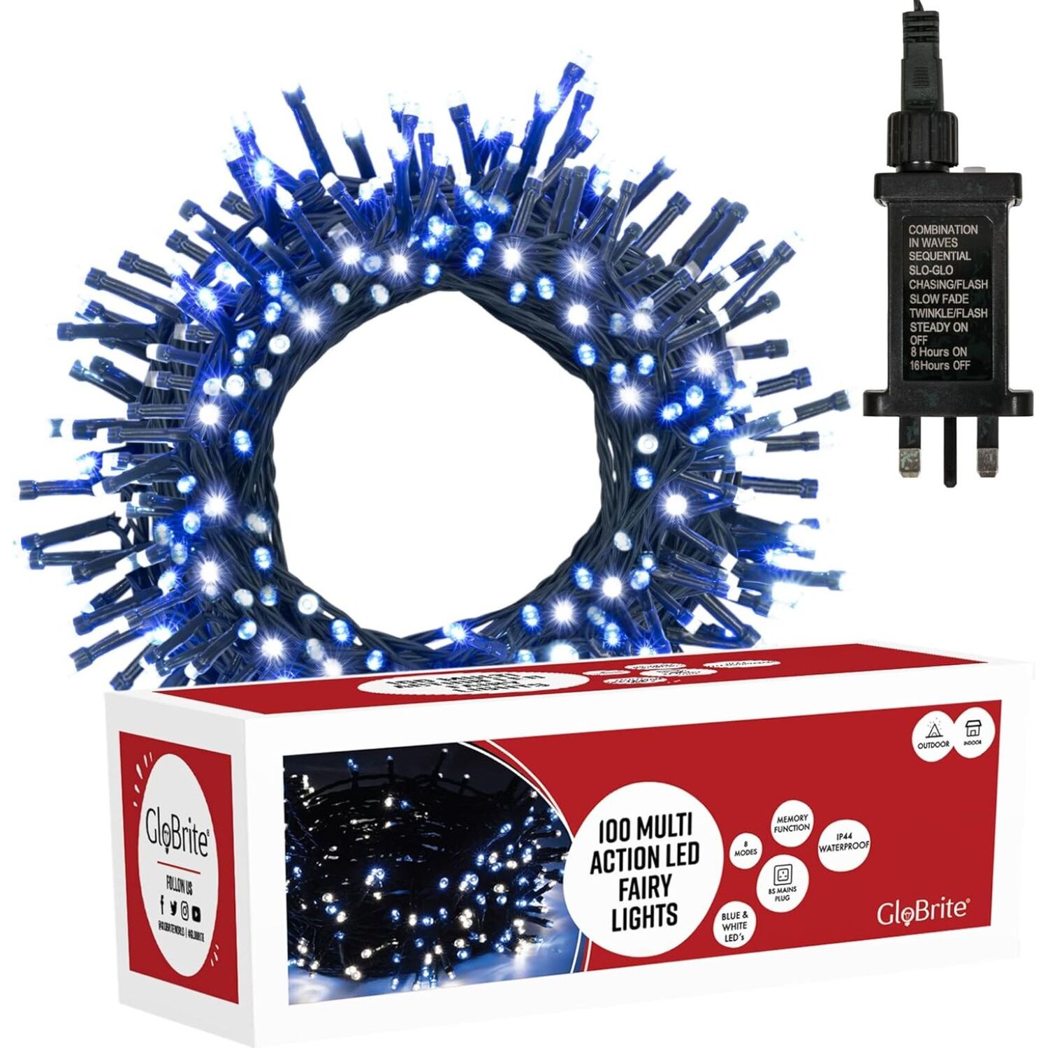Globrite Unisex Blue 100 Led Christmas Fairy String Lights With 8 Modes - /White In - Image 4