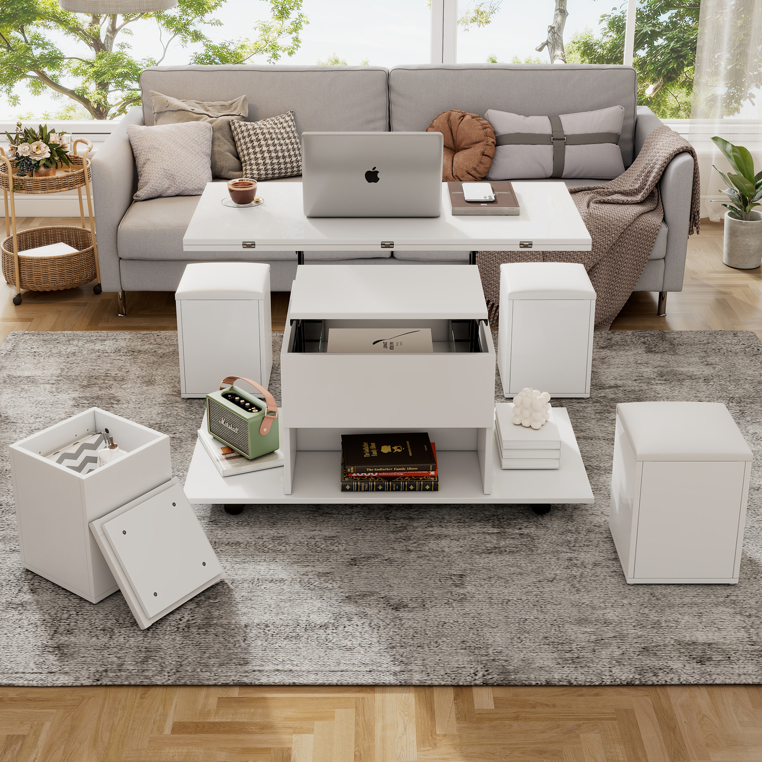 Aka Lift Up Coffee Table With Storage, White - White