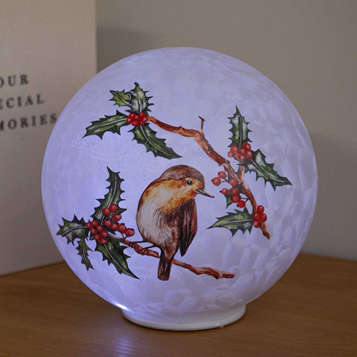 Samuel Alexander Light Up Christmas Glass Ball With Robin & 20 Cool White Leds - Image 3