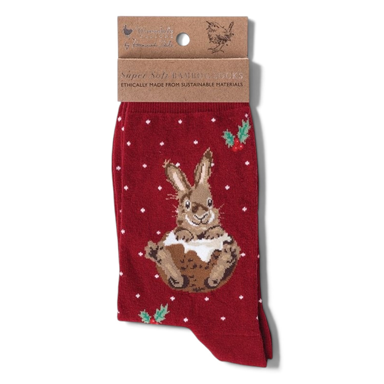 Wrendale Little Pudding Bunny Red Bamboo Women's Christmas Socks with Gift Bag - Image 5