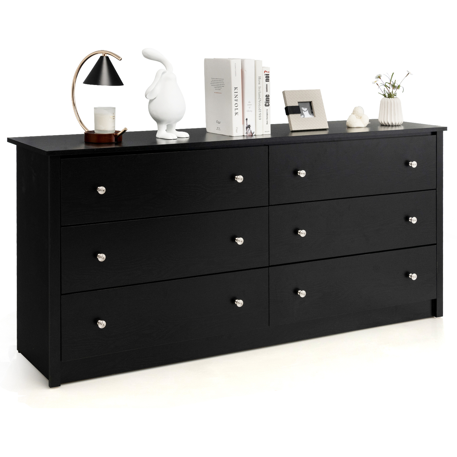Costway Modern Floor Cabinet With Drawers - Black