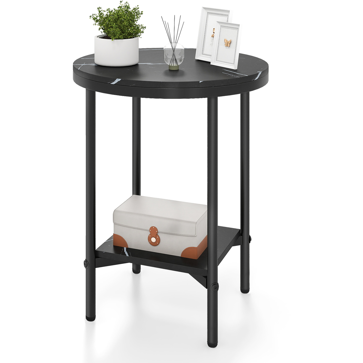 Costway Modern Round Side Table - Black