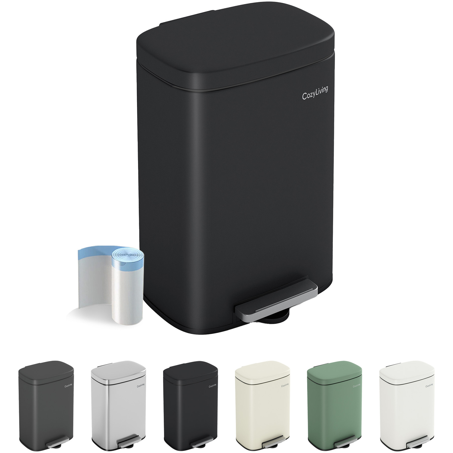 Mcc Direct Cozyliving 5L Pedal Bin - Compact Kitchen Bathroom Office Rubbish Bin A - Black