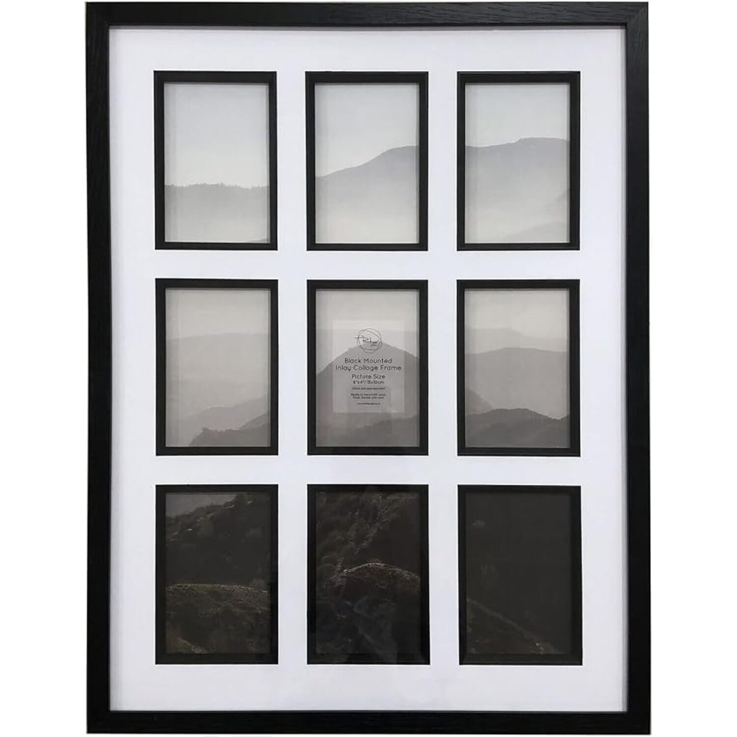 B&Q - Sleek 9 Multi-Aperture Black Wall Mount Inlay Collage Photo Frame 6 X 4'' Picture Rectangle Plastic Home Decor 63X48Cm - Image 2
