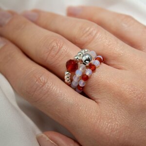 Blood Moon Nymph Spirit Gemstone Ring Set with Moonstone and Ruby