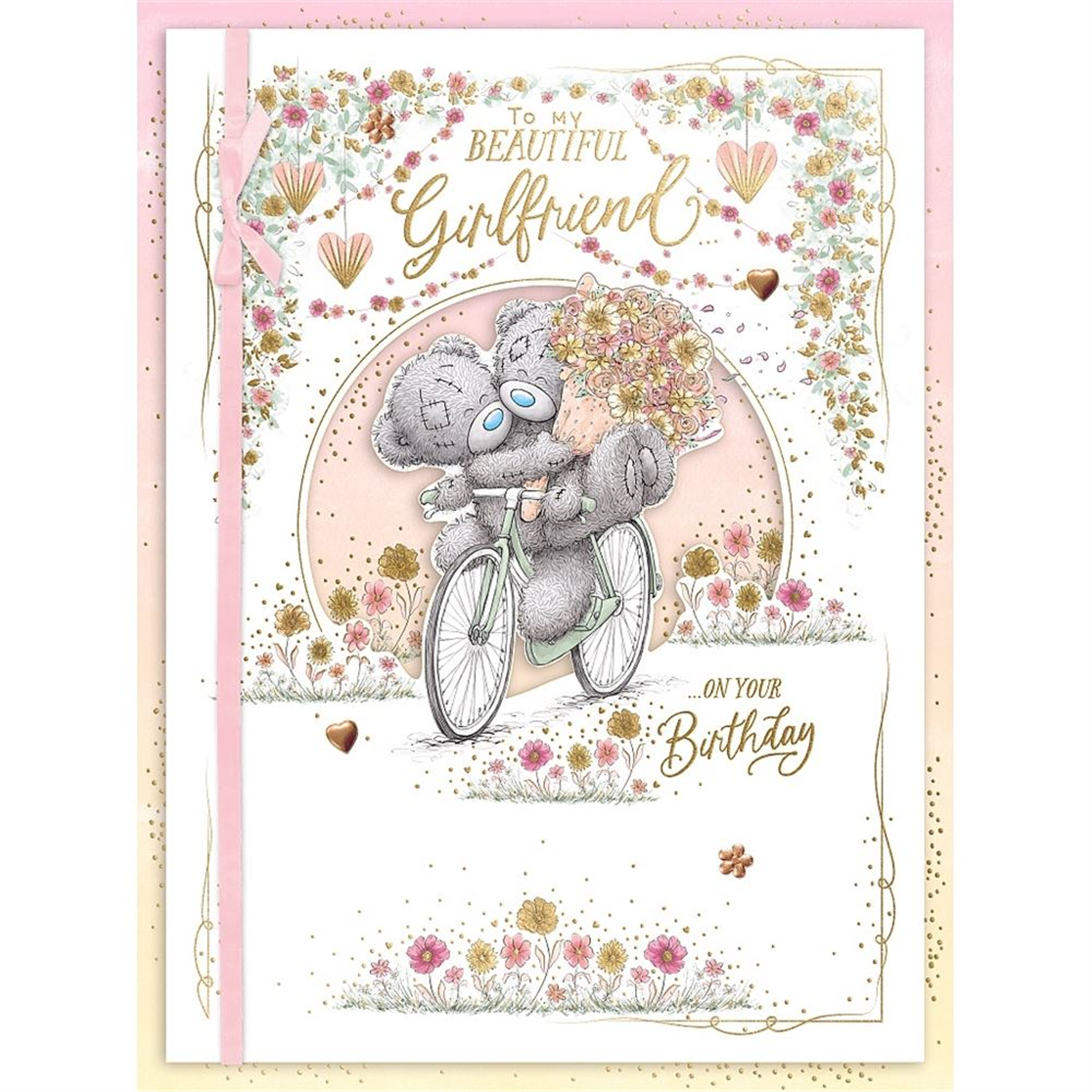 Me To You Tatty Teddy Luxury Boxed Handmade Birthday Card For Girlfriend, Bears On A Bicycle 9 x 12 inches - Official Collection - Image 4