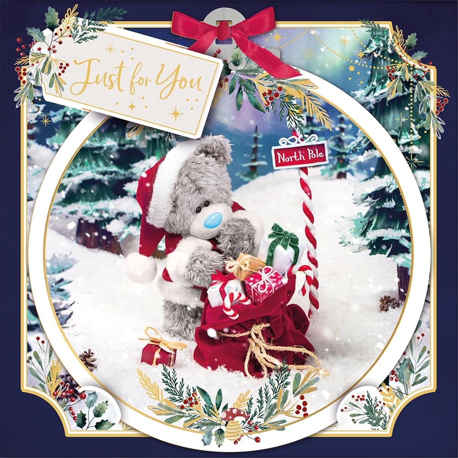 Me To You Tatty Teddy 3D Christmas Card With Keepsake Bauble-Style Plaque, Tatty Teddy With Santa's Sack 6x6ins - Official Collection - Image 3