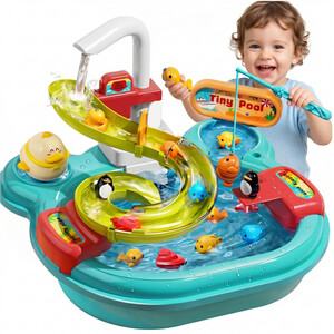Dragodirect 3-in-1 Kids Play Sink Kitchen Set with Water and Fishing Toys