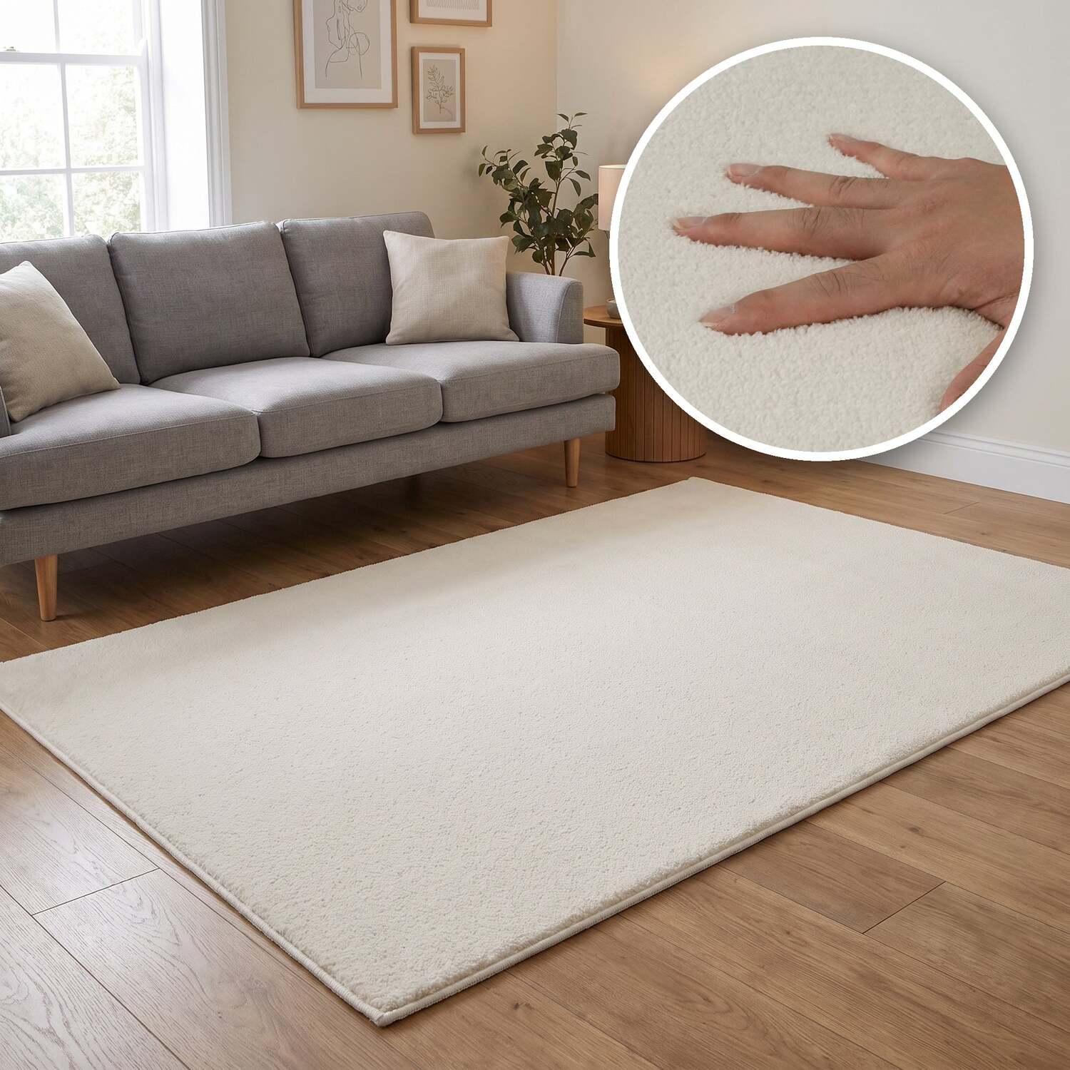 The Rugs Washmellow Machine Washable Soft Pile Area Rug With Non-Slip Backing - Cream / 160Cm / 120Cm / 1.92Kg