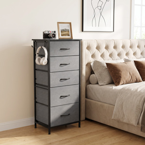 HOMCOM Fabric Chest of Drawers, 5 Drawer Dresser for Bedroom, Charcoal Grey