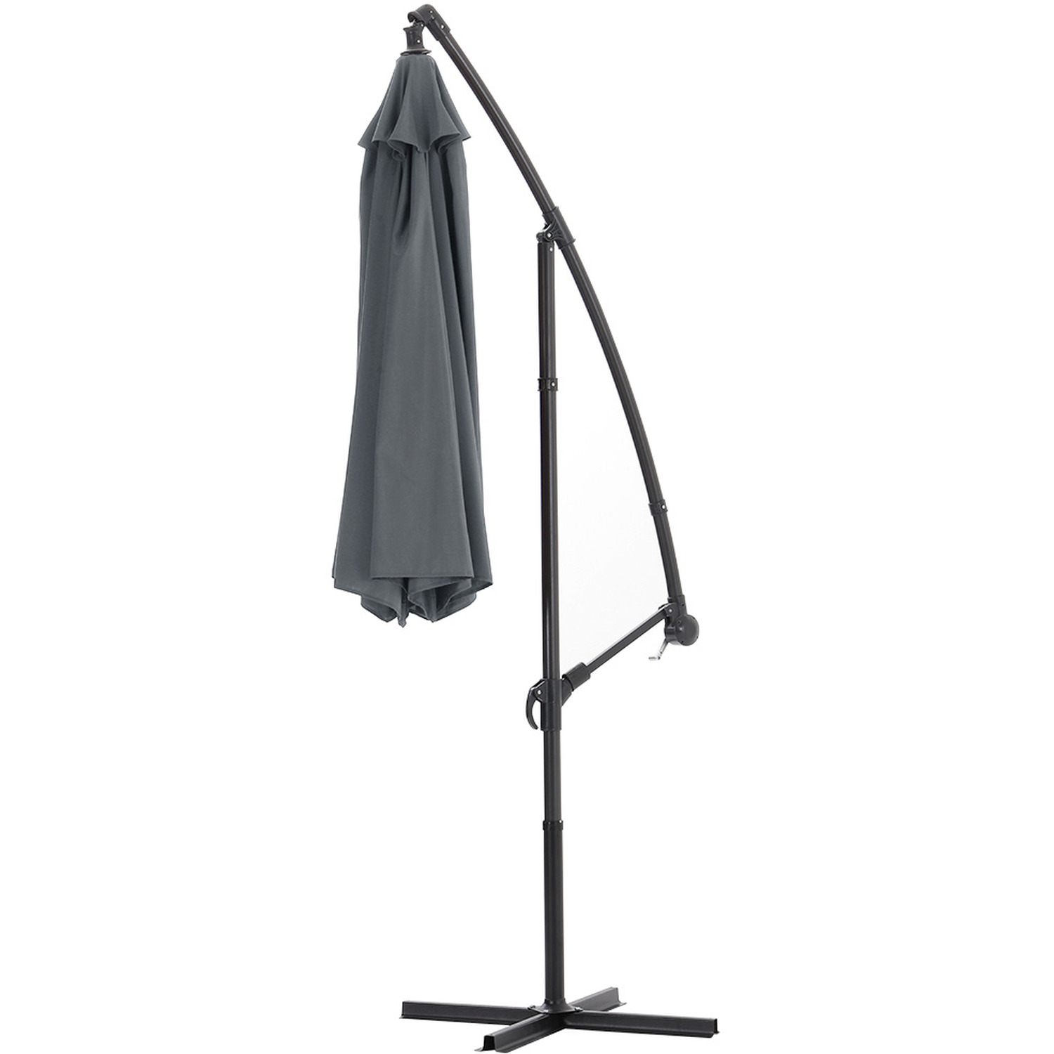 Outdoor Parasol Garden Sunshade With Cross Iron Base - Dark Grey