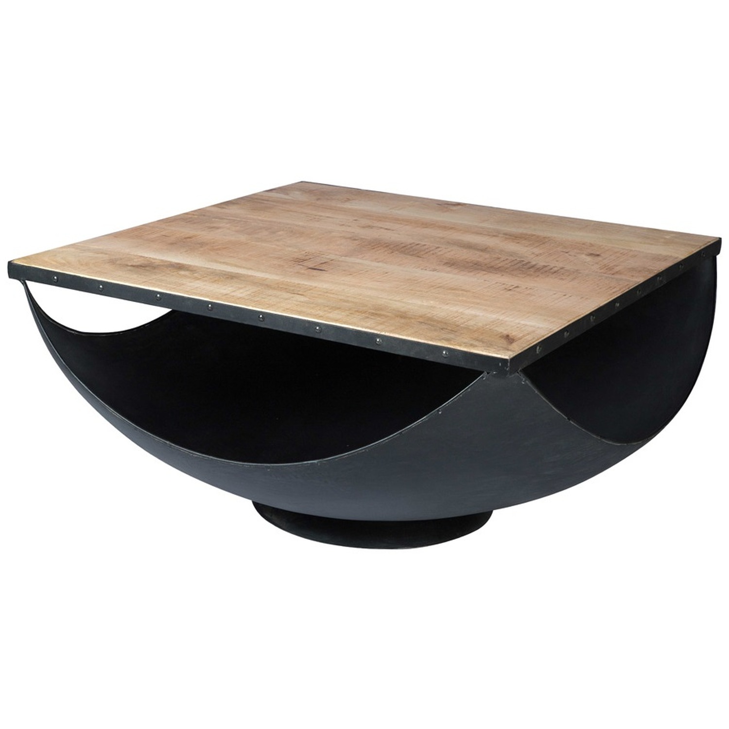 IH Design - Iron Wood Industrial Style Square Top Coffee Table - Wood thumbnail