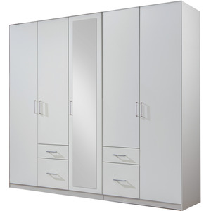 Fly 5 Door Mirror And 4 Drawer White Wardrobe