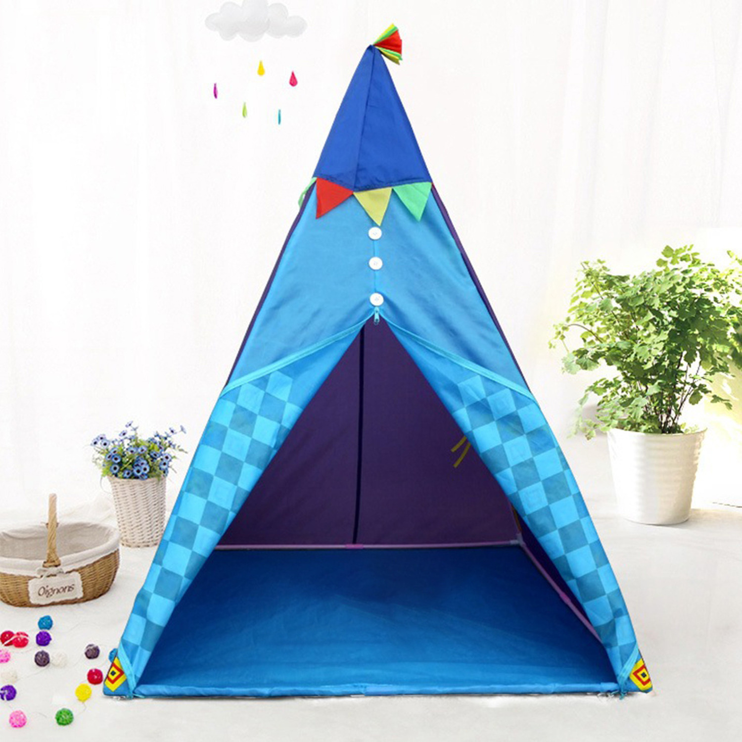 Image of Indian Style Children Play Tent Foldable Playhouse - Blue