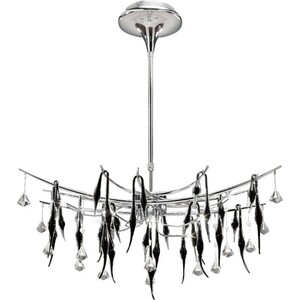 Cygnet Ceiling Pendant Oval 11 Light Polished Chrome, Black Glass, Crystal