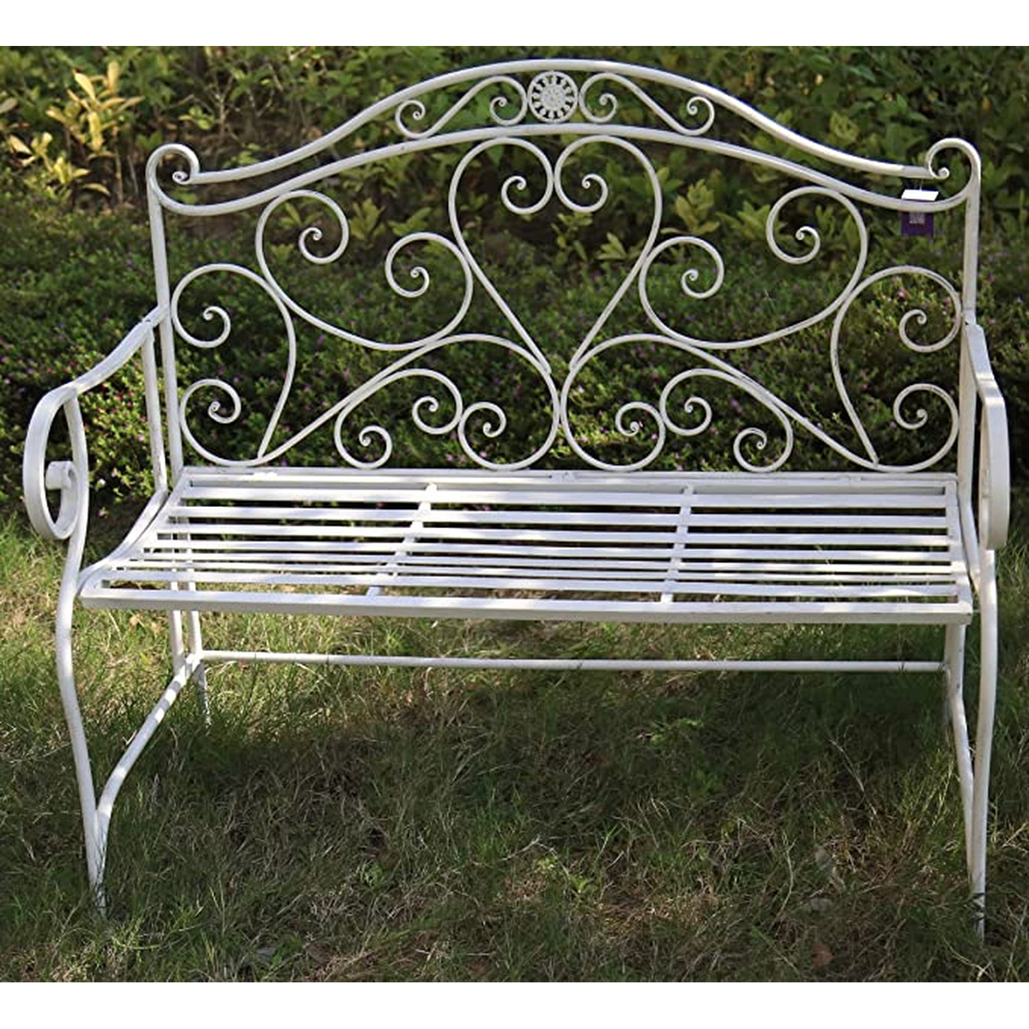 Glamhaus Foldable Shabby Chic Handmade Vintage Florence Garden Bench - White