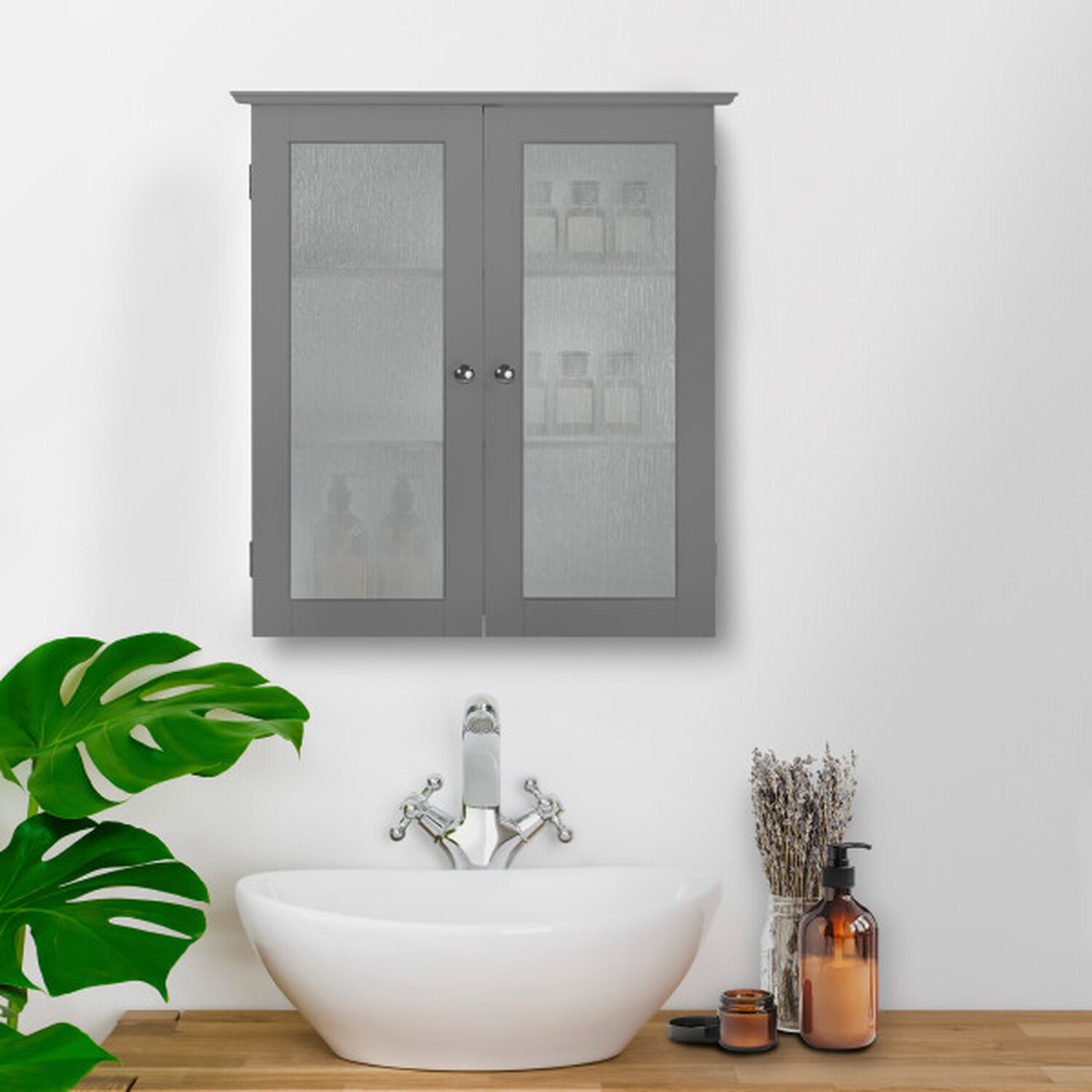 Teamson Home Wooden Bathroom Wall Cabinet 2 Glass Doors Grey Ehf-581g - Grey