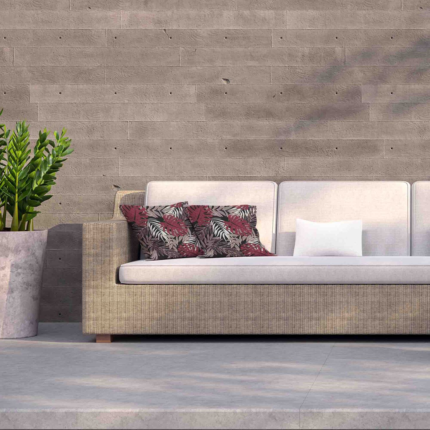 Tropical Leaves And Plants On Dark Background Outdoor Cushion - Red / 60cm