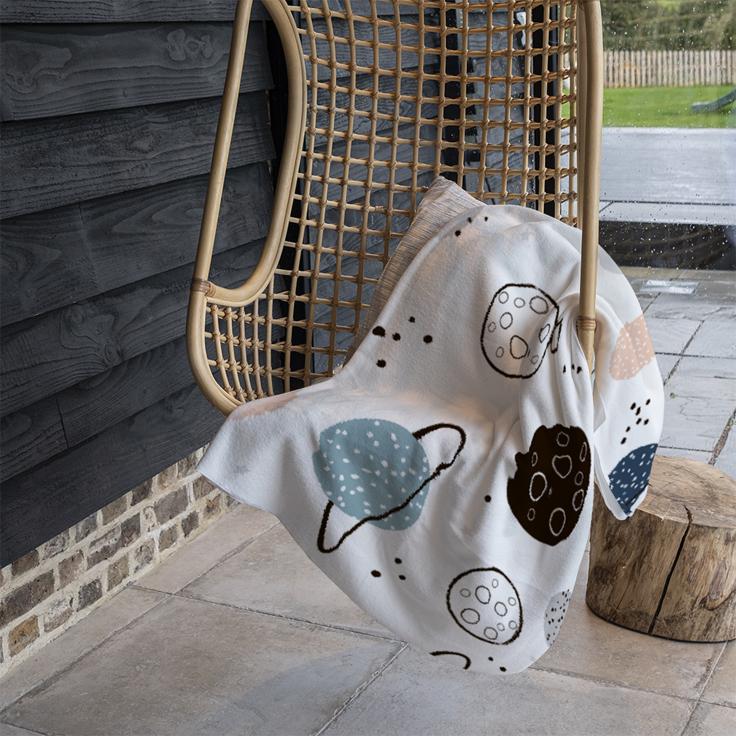 Child Hand Drawn Space Elements Blanket - White