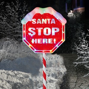 Light Up Santa Stop Here Sign 1.1M