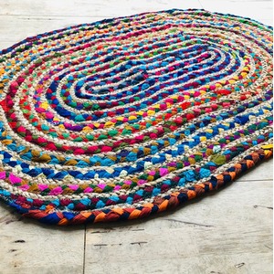 Multi Cotton Chindi And Jute Oval Rug 120 x 180cm
