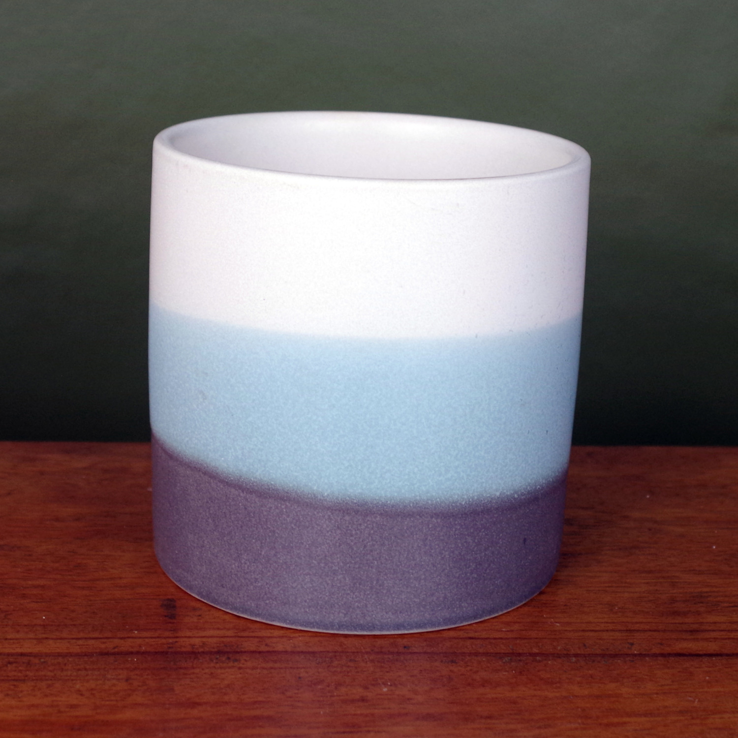 Blue Grey Stripe Ceramic Planter Plant Pot - Blue