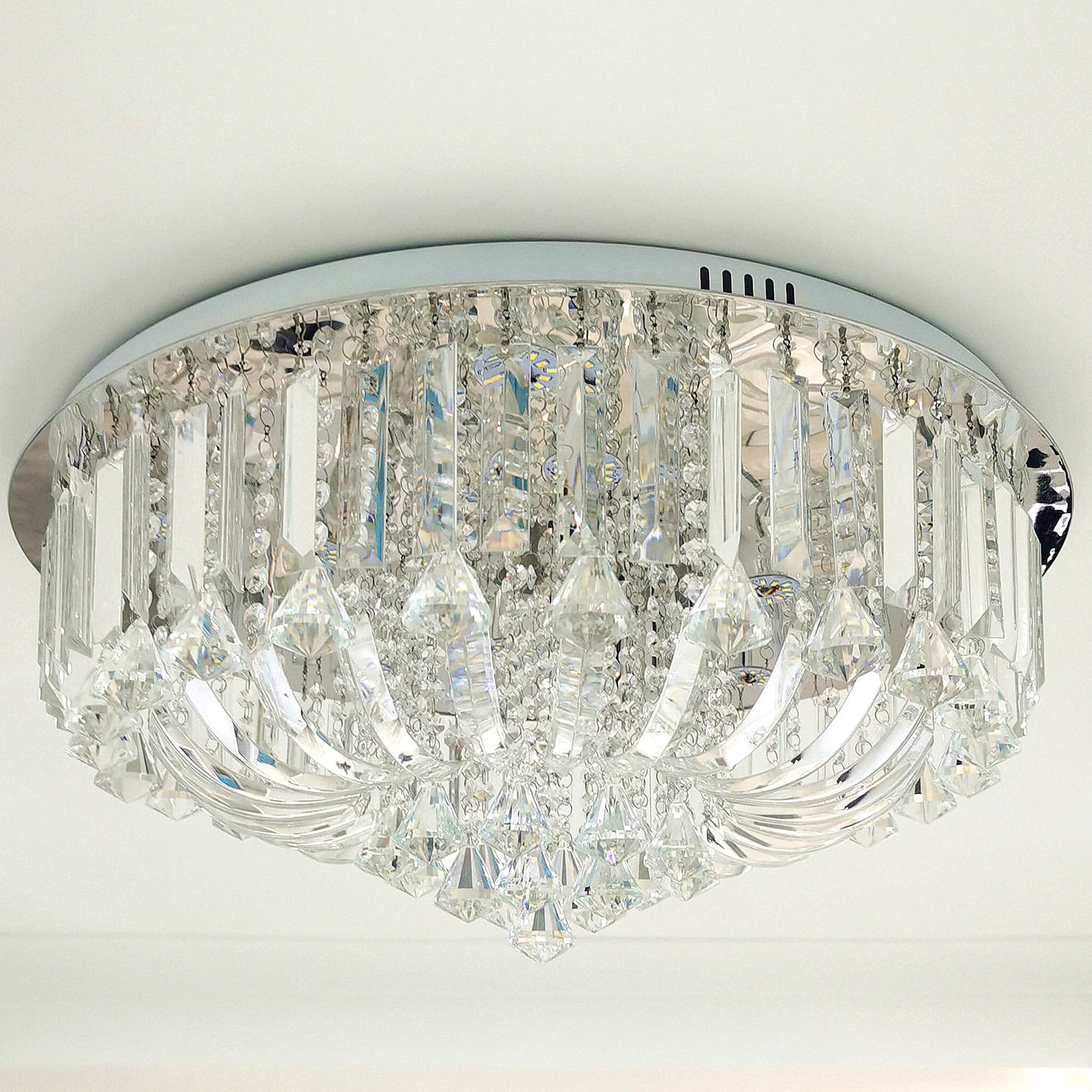 Genuine K9 Crystal Flush Ceiling Light Round Chandelier 3 Colours - white / 50cm / CrystalChrome