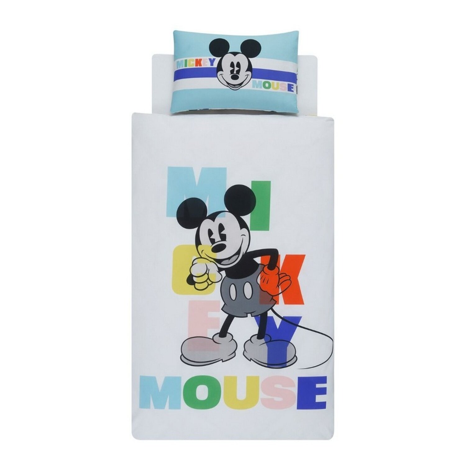 Cotton Mickey Mouse Duvet Cover Set - White Blue Green