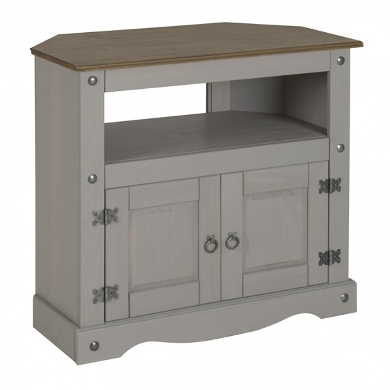 Corona Grey Wax Corner TV Unit Television Stand Solid Wood Pine Wooden