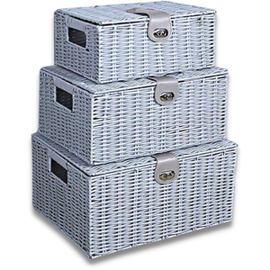 3x Wicker Grey Storage Baskets