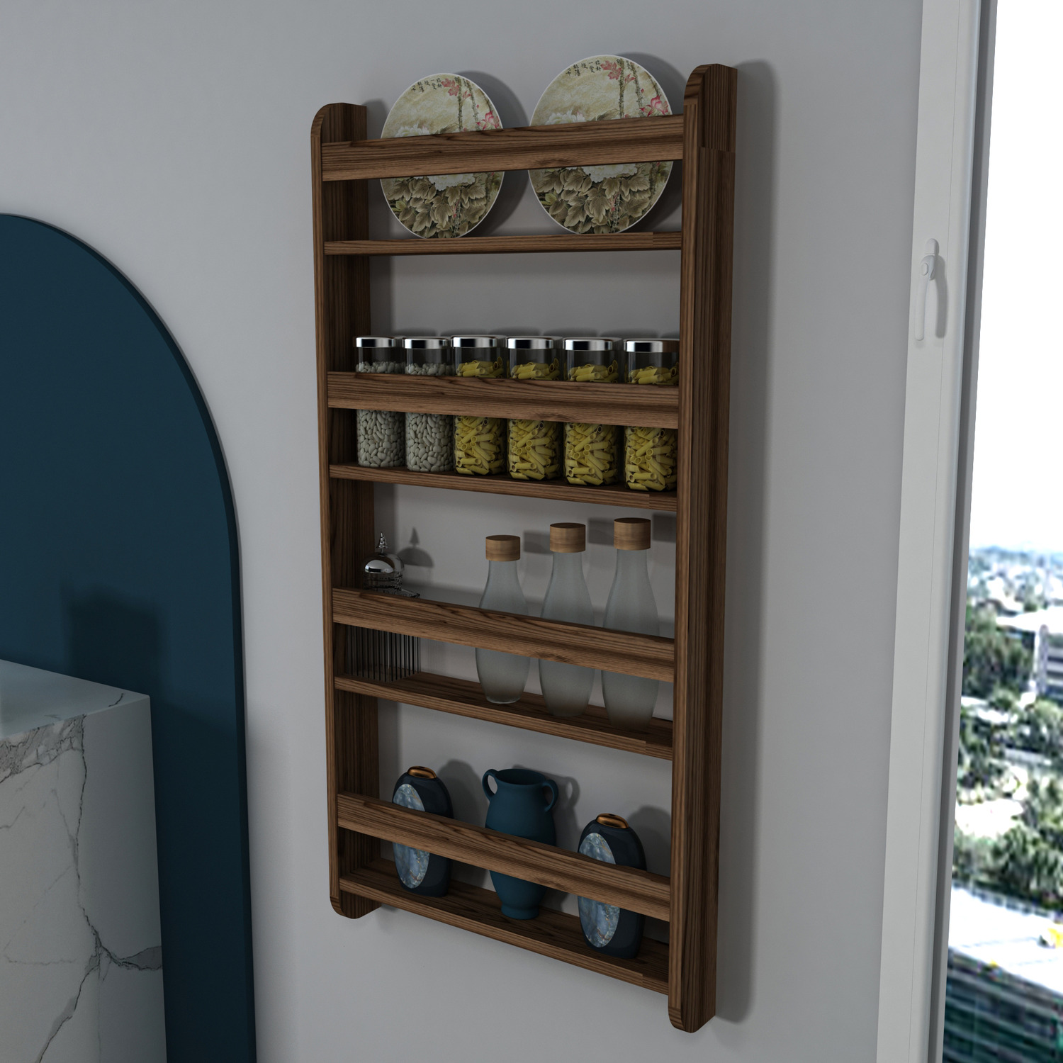 Alecto Kitchen Spice Rack - Light Walnut
