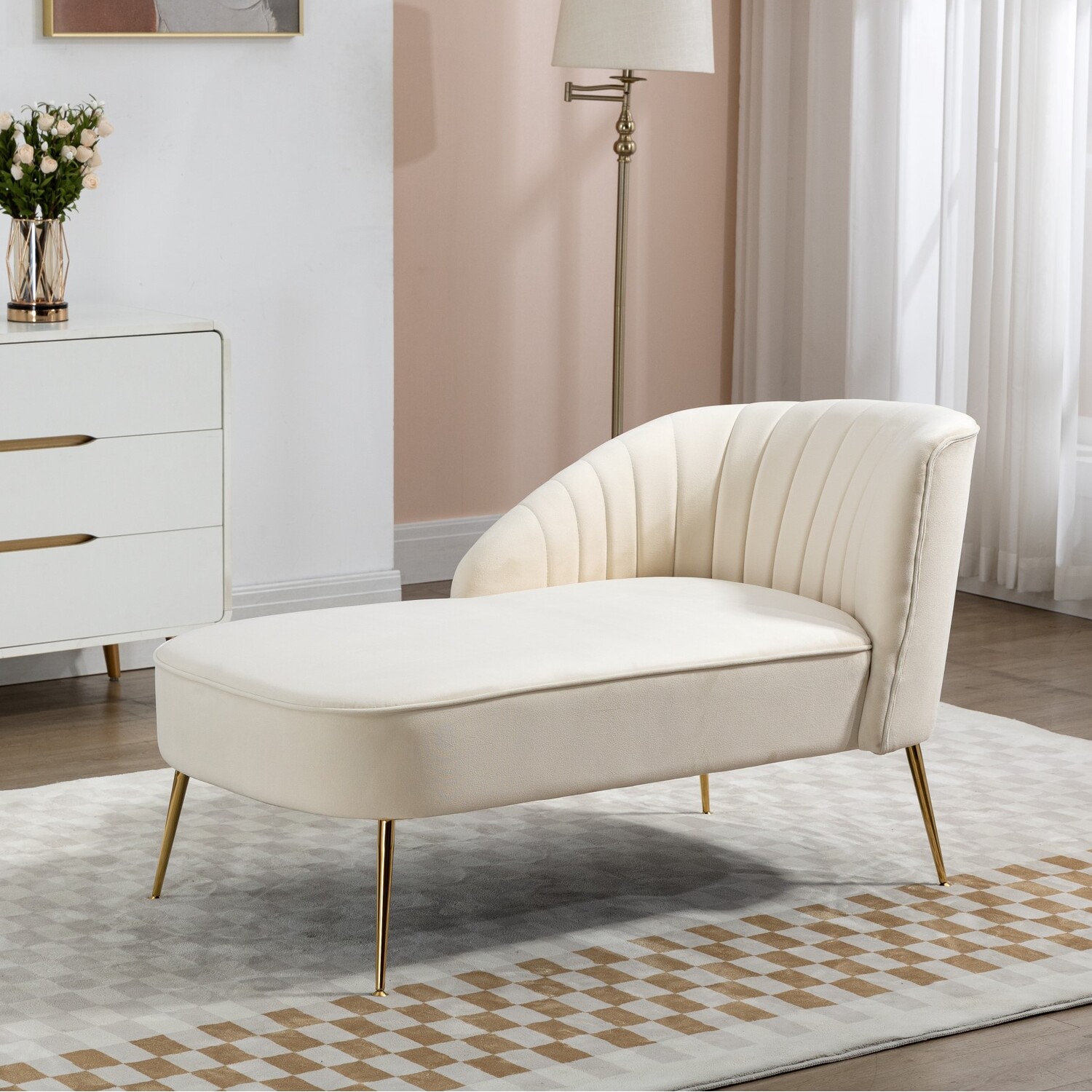 Artemis Home - Vieste Velvet Chaise Longue - Cream thumbnail
