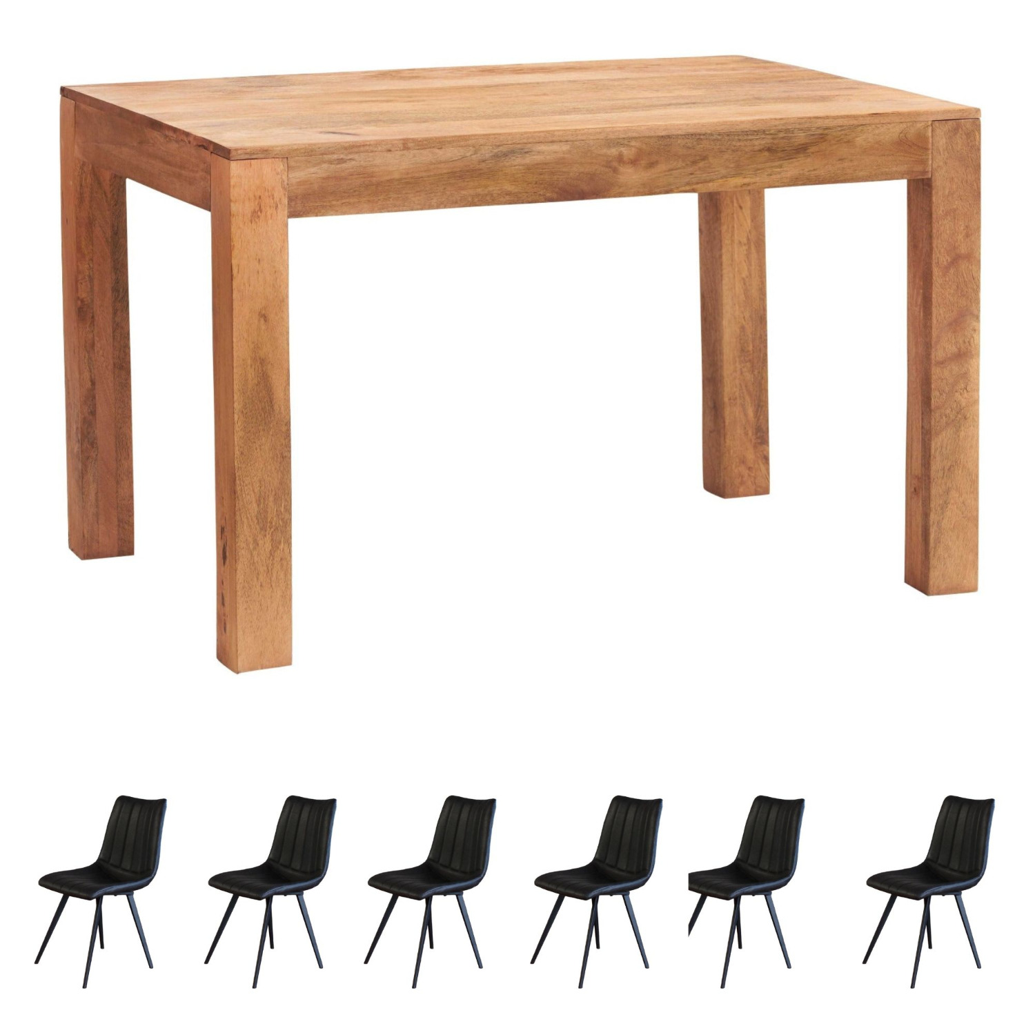 IH Design - Dakota Light Mango 6Ft Large Wooden Dining Table Set With 6 Chairs - Light Wood thumbnail
