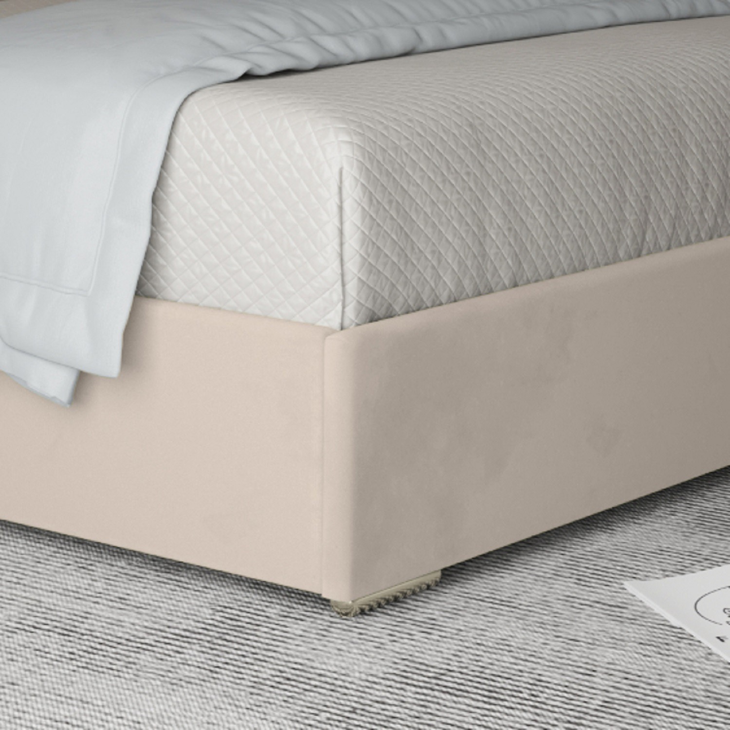 Mayfair Upholstered Soft Velvet Metal Bed Frame - Cream Double
