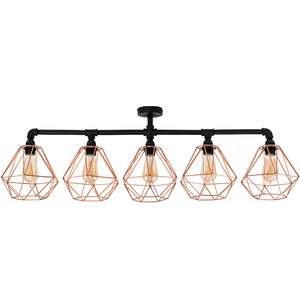 Luiggi 5 Way Black Ceiling Bar Light with Diablo Copper Painted Wire Frame Shade