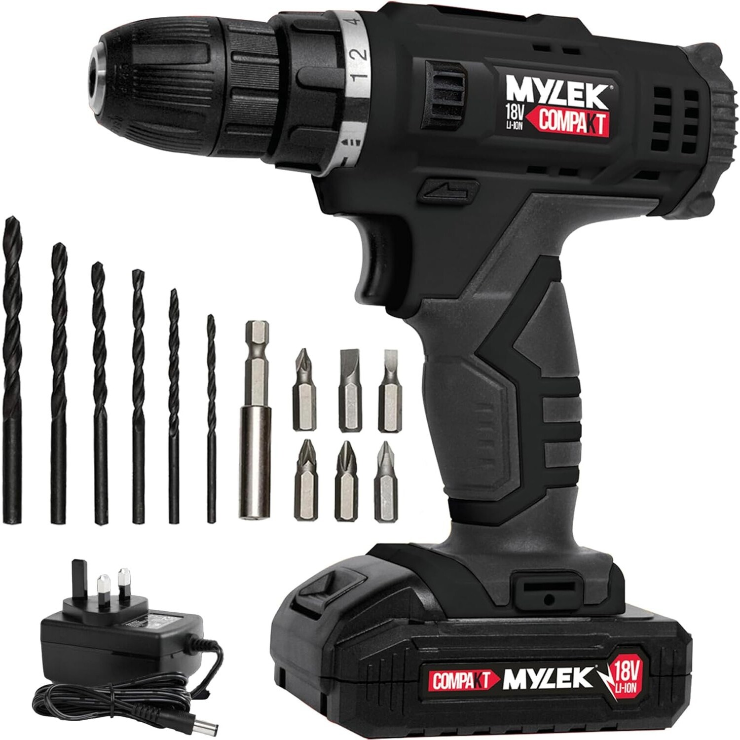 Mylek 18V Cordless Drill With 1500mAh Lithium Ion Battery Pack