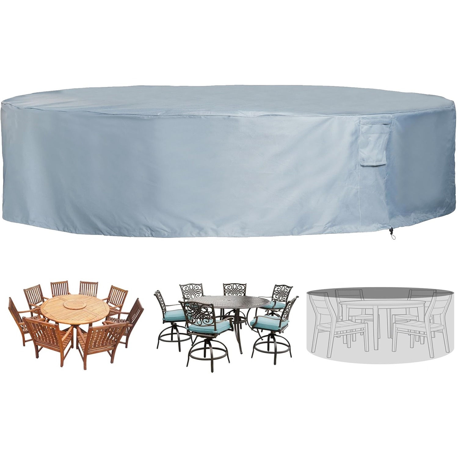 Waterproof Outdoor Garden Large Round Table Chairs Cover Protector - Grey