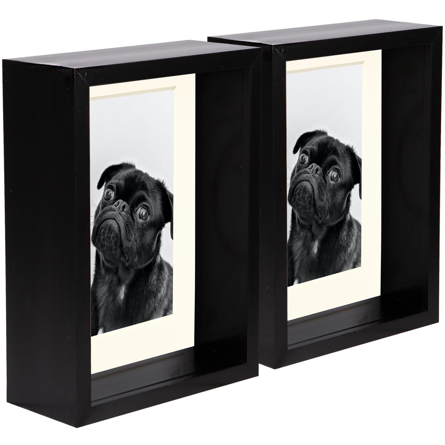 5" x 7" 3D Deep Box Photo Frames - 4" x 6" Mount - Pack of 2 - Black/Ivory / 18cm