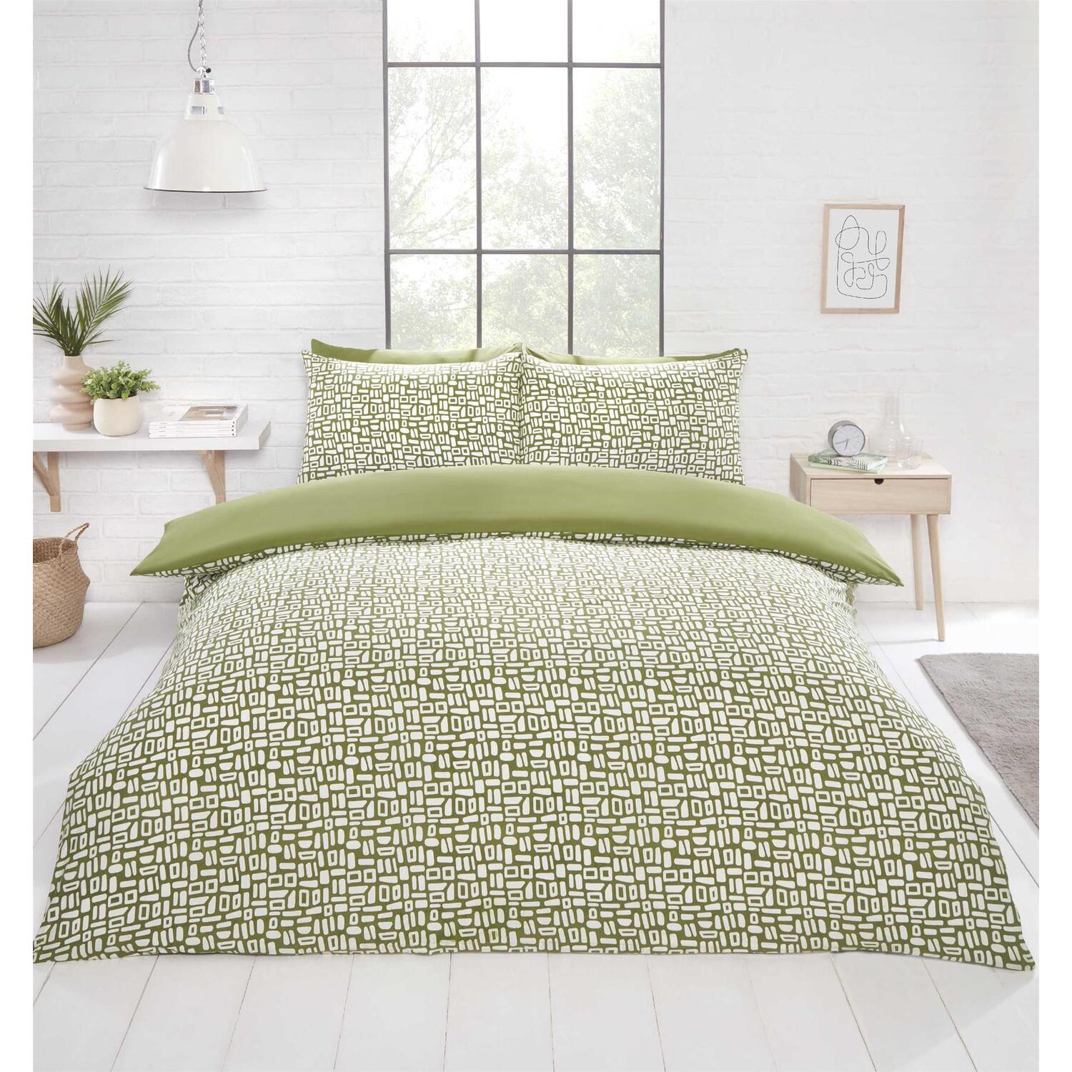 Pebbles Geo Duvet Cover Set - Green Double