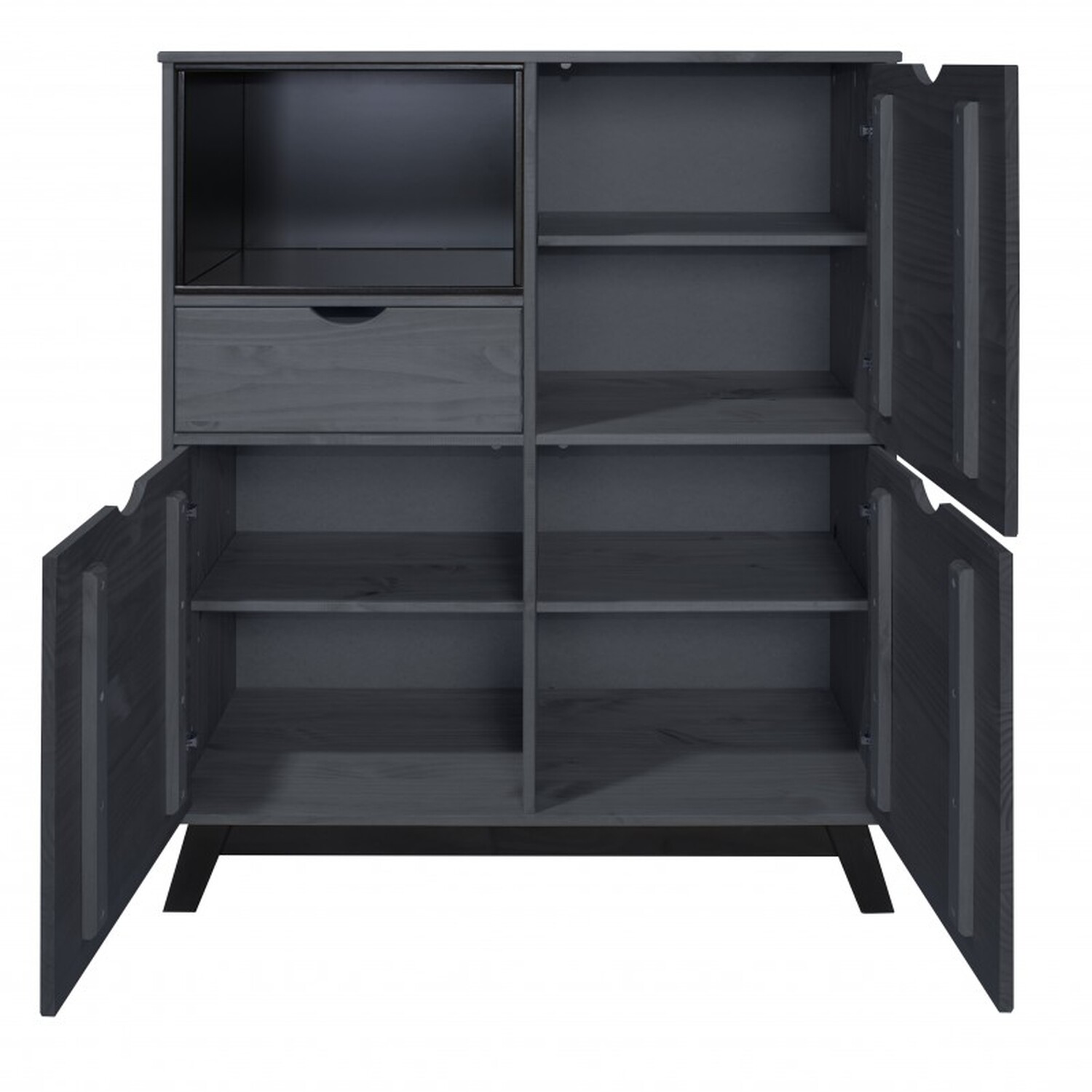 Scandian Sideboard Cabinet Solid Wood Pine Wooden Drinks Cupboard - Distressed Grey Wax