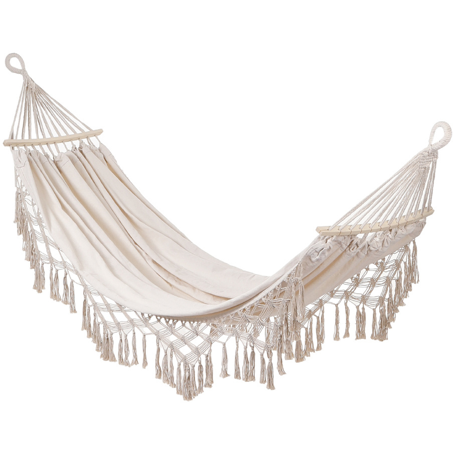 Outdoor Hanging Canvas Hammock With Balance Spread Bar - Beige