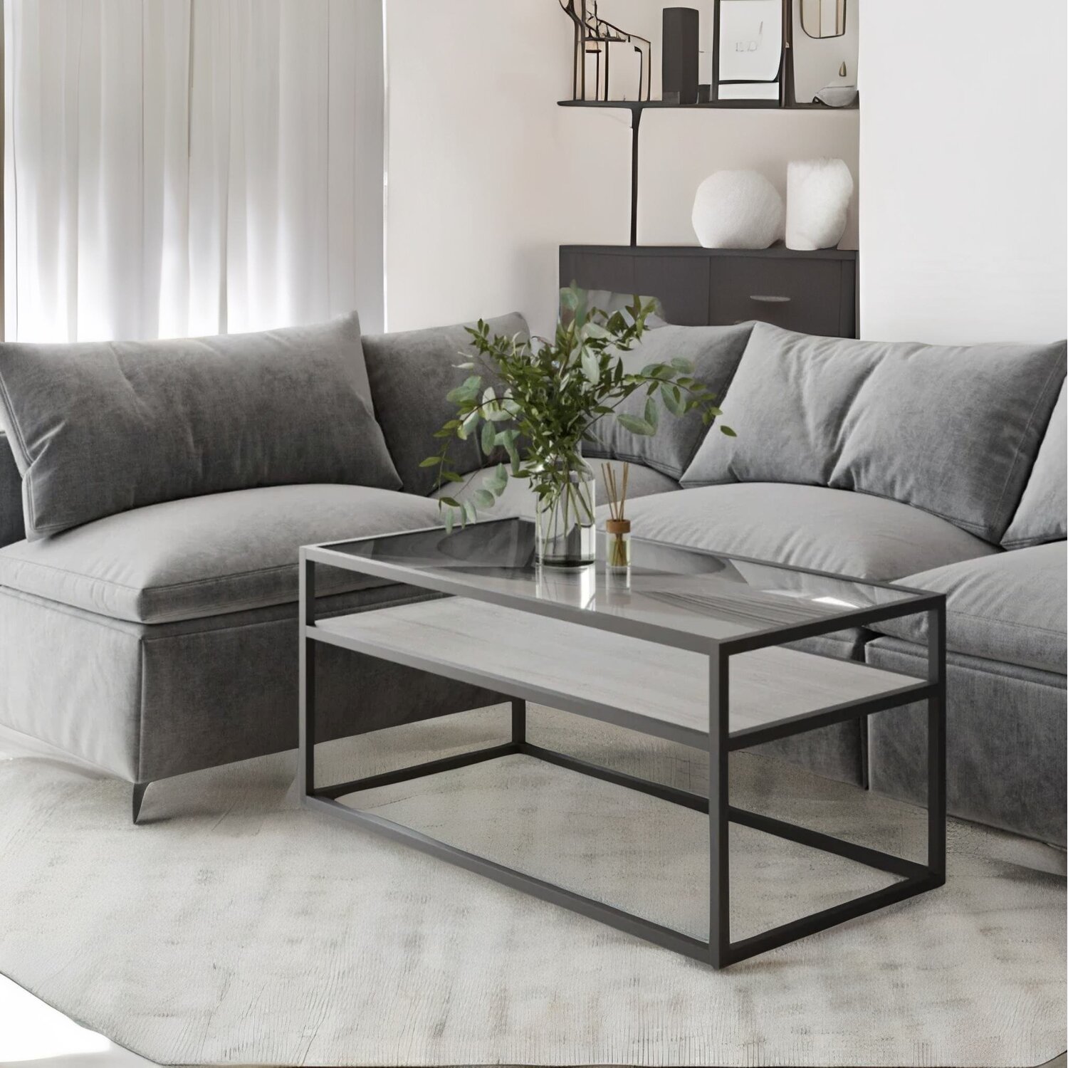 Glass Top Coffee Table With Steel Frame - White White