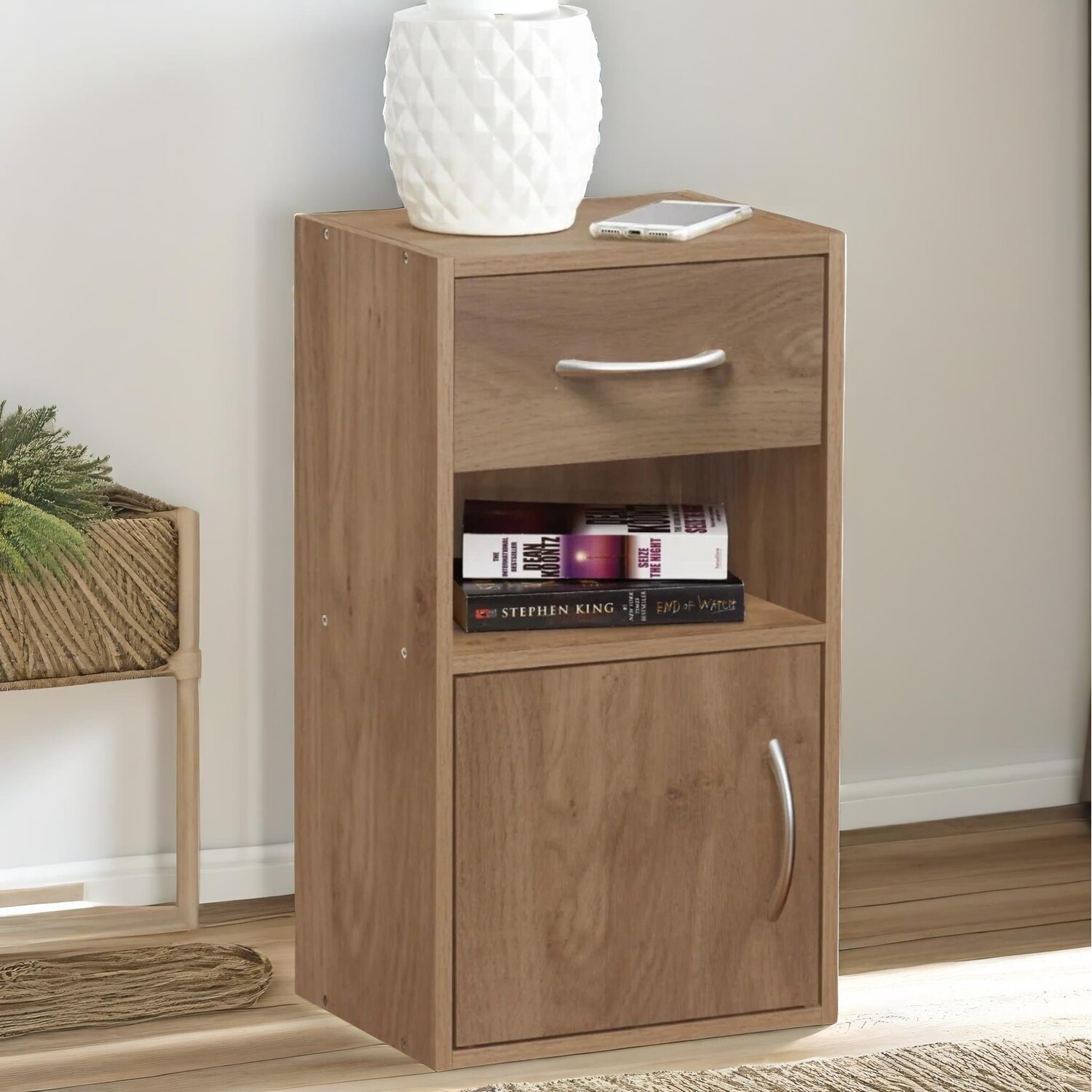 2pc Wooden Bedside Nightstand Bedroom Furniture - Brown