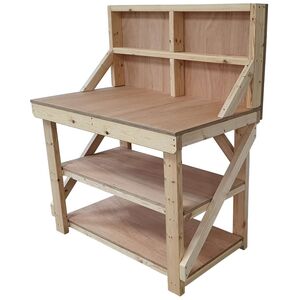 Eucalyptus Top Workbench With Back Panel And Double Shelf