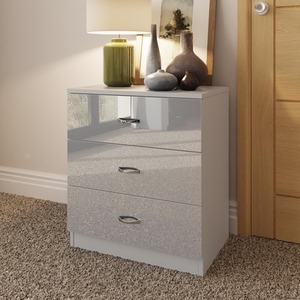 FWStyle Gloss Grey 3 Drawer Chest Modern Furniture Curved Metal Handles