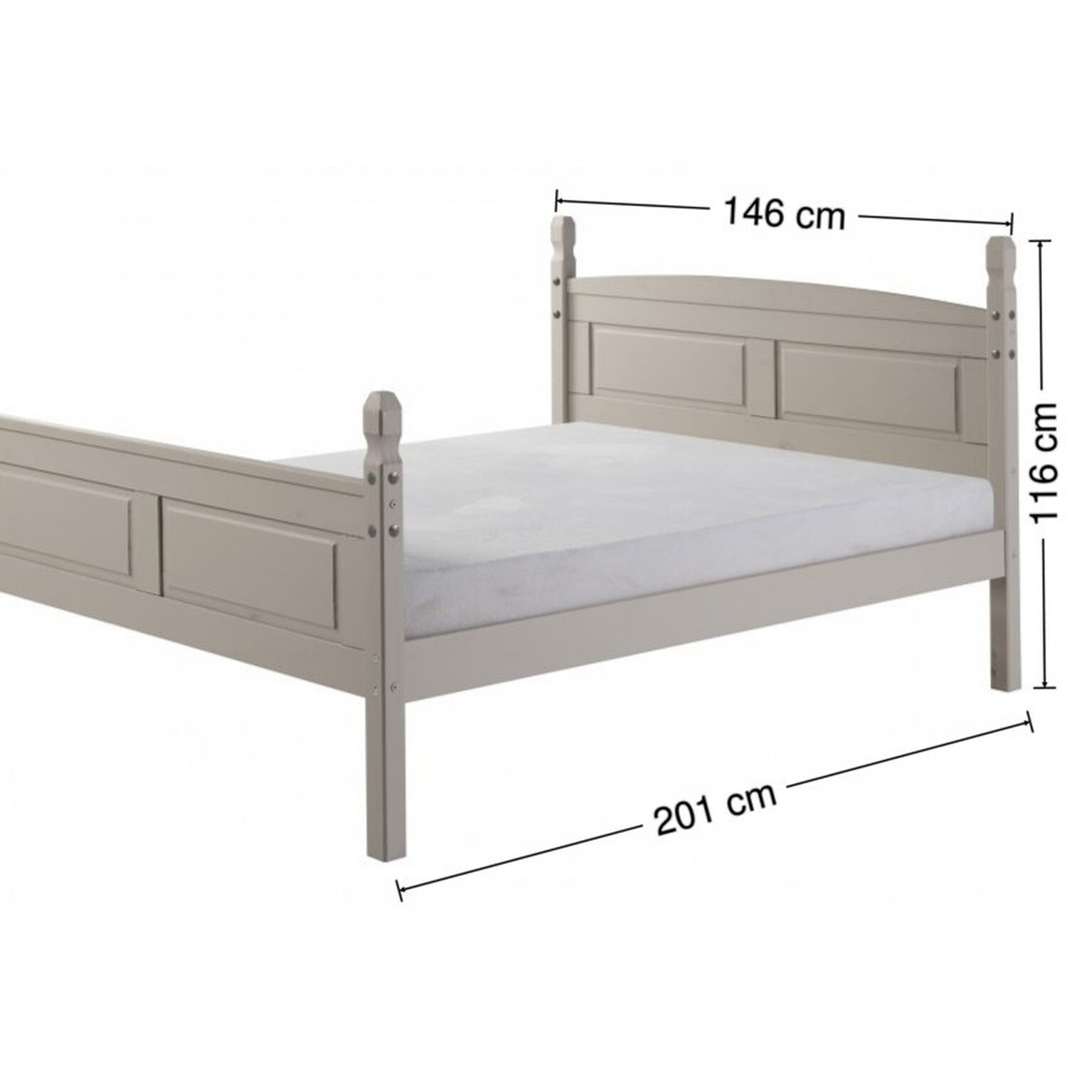 Corona Grey Wax Double High End Bed Frame Wooded Pine - Distressed Grey Wax