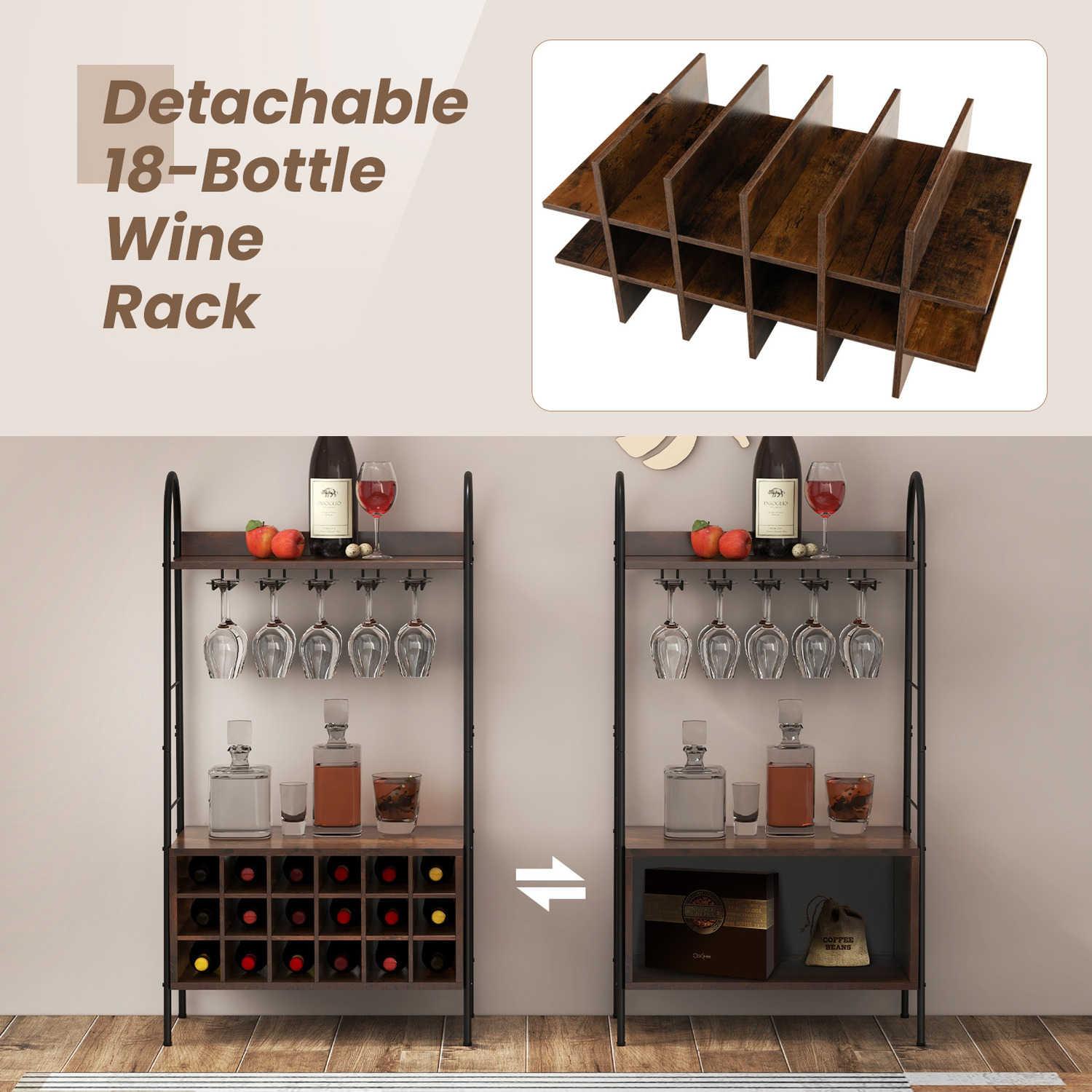 Baker S Rack Wine Bar Cabinet - Brown