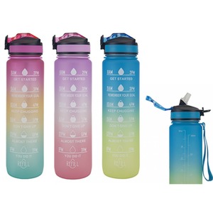 Motivational Water Bottle Ombre Design with Straw Time Marker