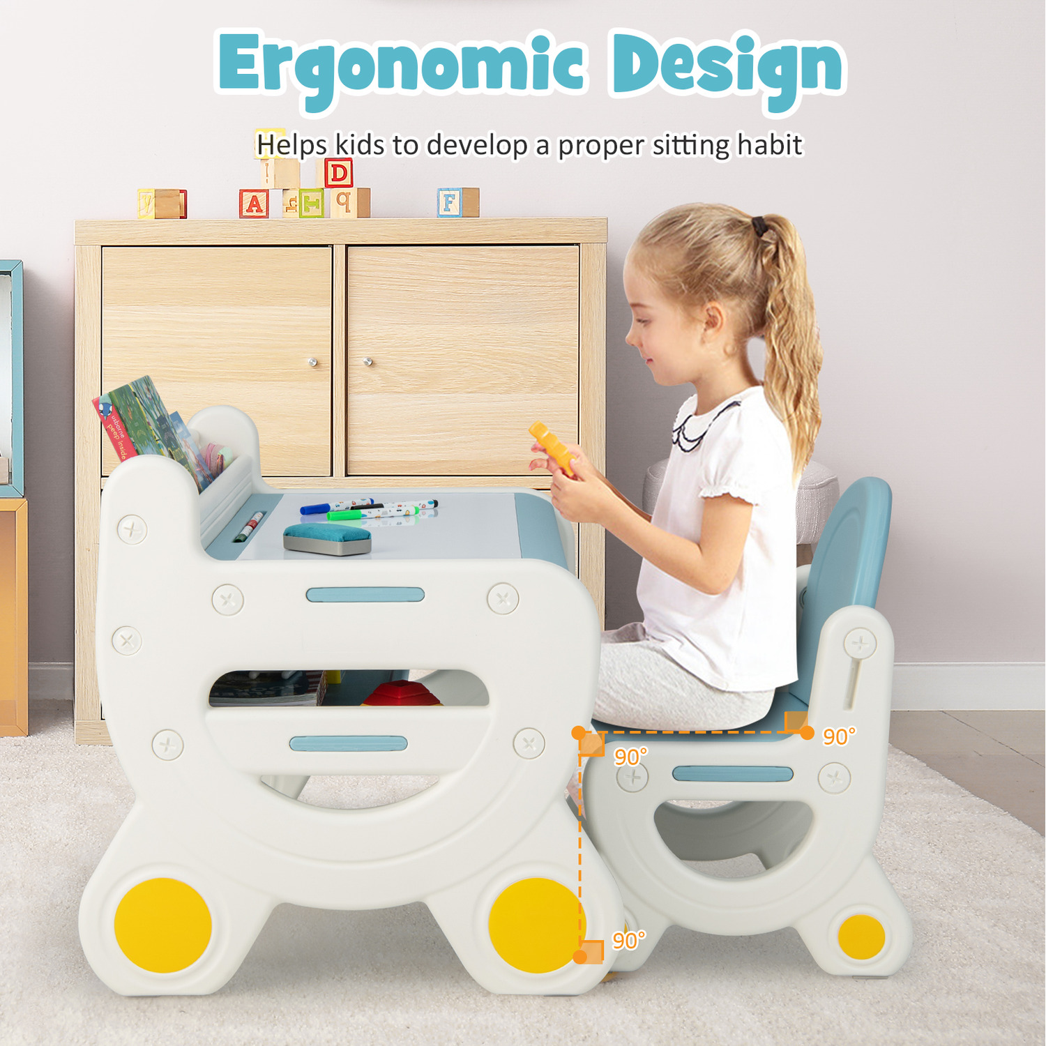 Kids Art Table And Chair Set - Blue