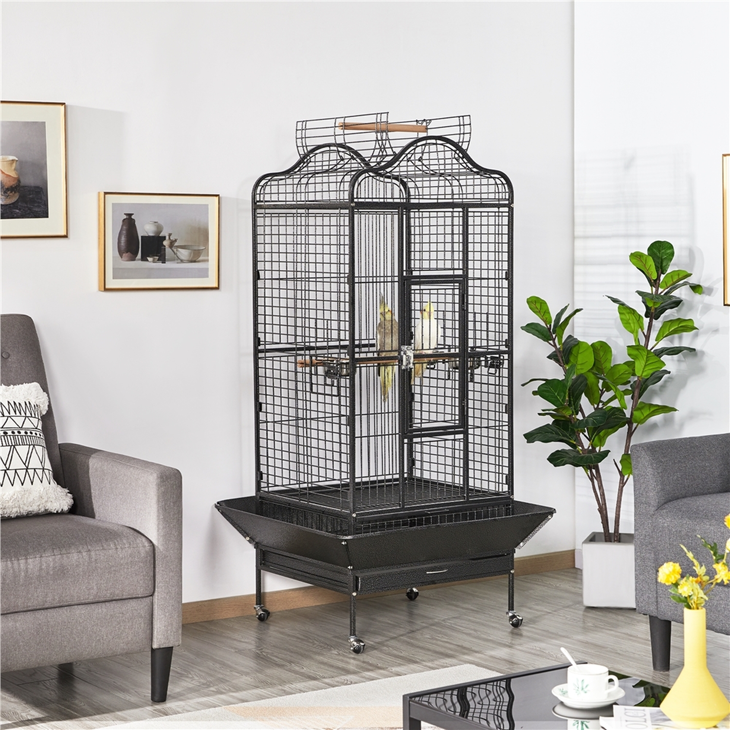 Metal Large Parrot Cage with Open Playtop